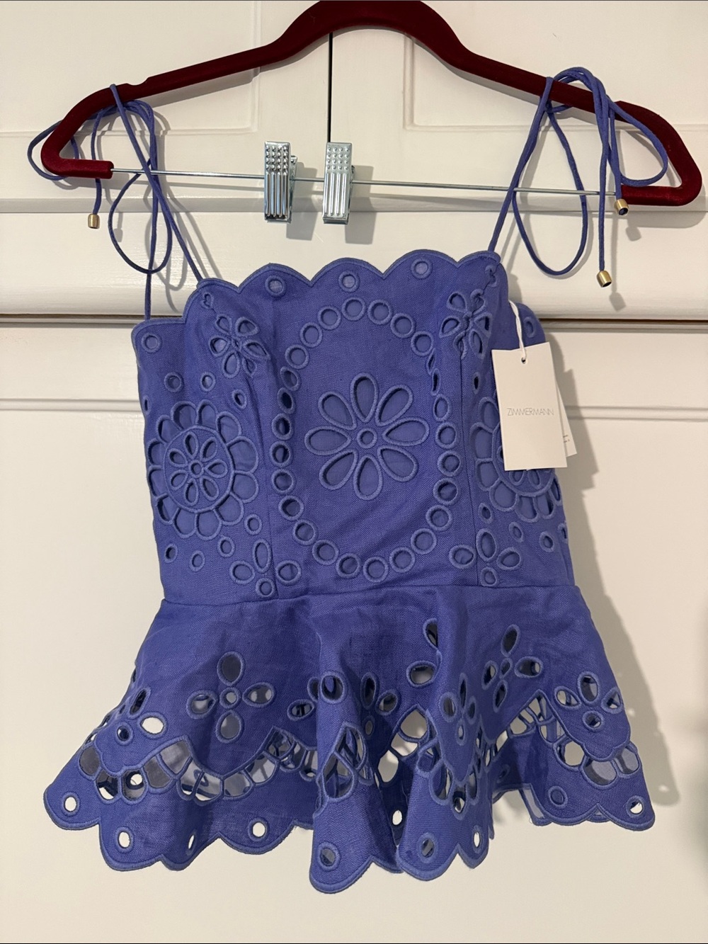 Zimmermann Purple Embroidered Scallop Top - New with Tags - Size 0 - Picture 1 of 3